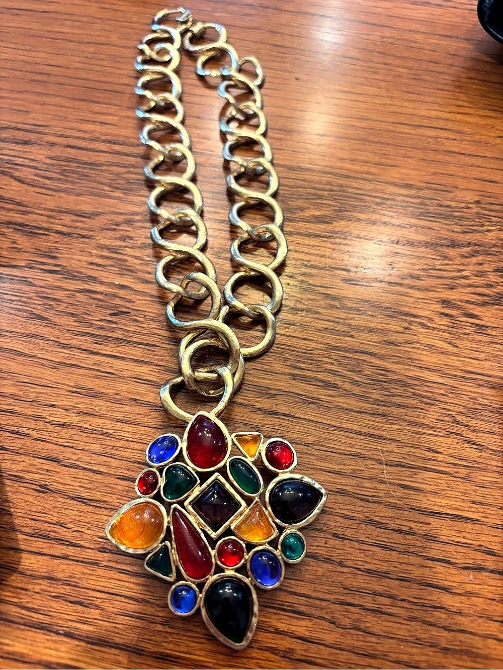 Vintage Multicolor Pendant Necklace Gold-Tone